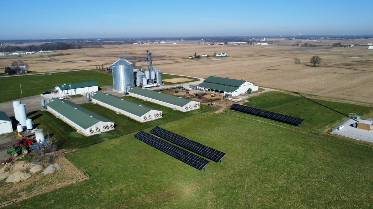 Michigan farm with three solar rows.
